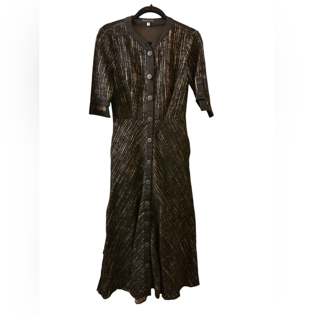 Hanh Merrima Black vertical striped pattern dark colors Button-Down Dress size 8 - Picture 7 of 15